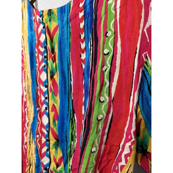 VTG Sz M Chaus Womens Short Sleeve Scoop Neck Hawaiian Shoulder Pad Blouse - Picture 2 of 5